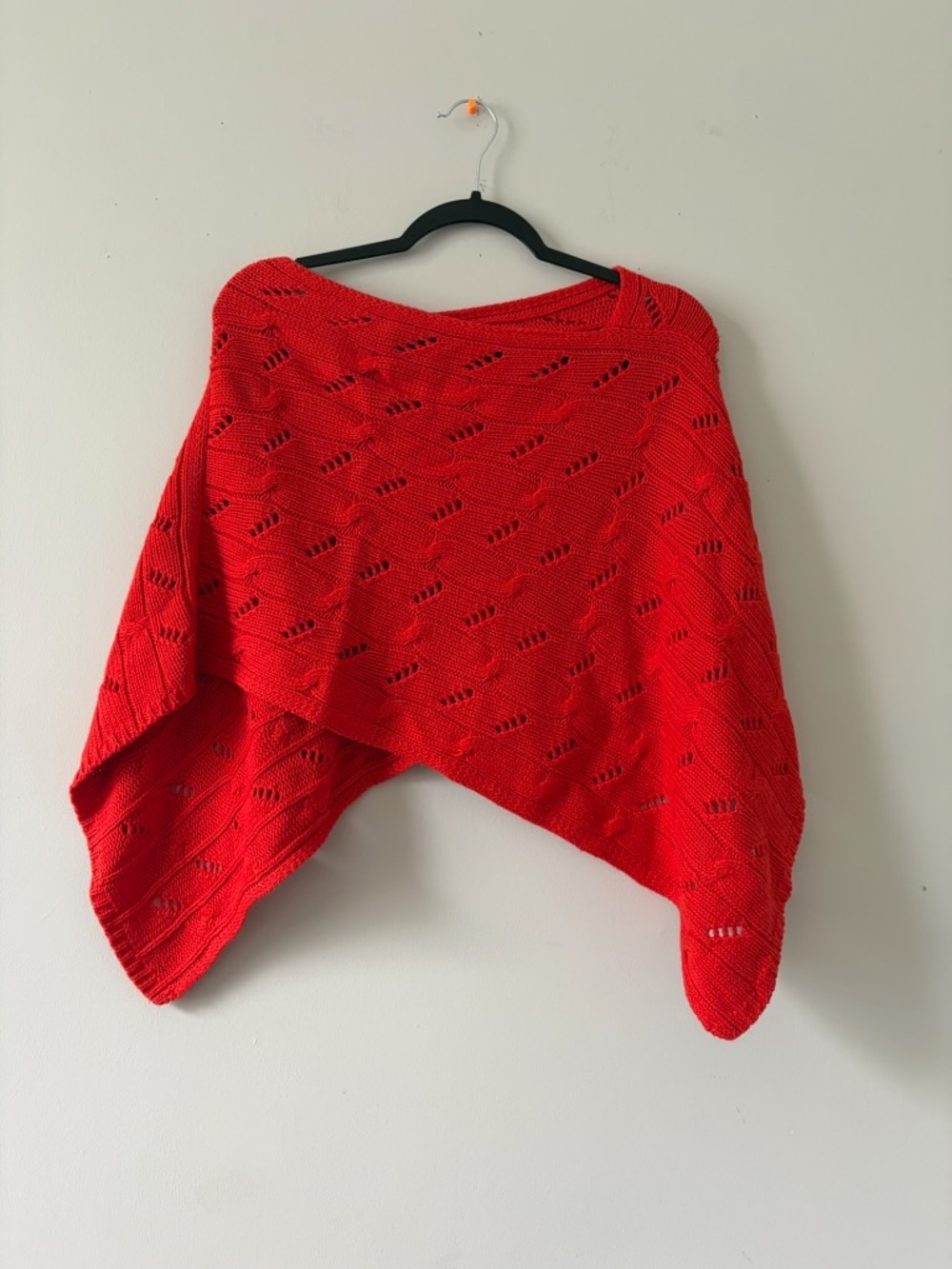 LOFT Red Open-Knit Off-the-Shoulder Sweater Poncho